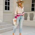 Striped Half-Zip Collared Sweater
