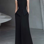 Black High-Neck Structured Sleeveless Maxi Dress
