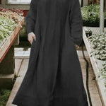 Round Neck Casual Loose Solid Color Long Sleeve Maxi Dress