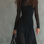 Retro Sheer Sleeves Maxi Dress
