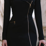 Asymmetric Zip-Front Tailored Mini Dress