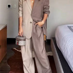 Girl Boss Avant-garde Contrast Colors Lapel Boyfriend Blazer and Pocketed Wide Leg Pants Set