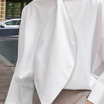 Long Sleeves Loose Solid Color Tied Stand Collar Blouses&Shirts Tops