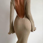 Tranquility Rib Open Back Long Sleeve Long Dress