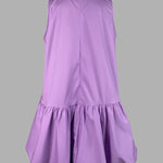 High Waisted Loose Pleated Solid Color Round-Neck Mini Dresses