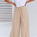 Spring and summer cotton and linen design sense strap loose wide-leg casual trousers