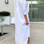 Nadorine Women's Button Down Maxi Shirts Dress Long Sleeve Collared V Neck Kaftan Loose Long Dress Coat