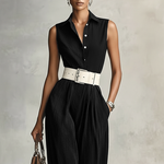 Women's Minimalist Lapel Sleeveless Jumpsuit With Belt