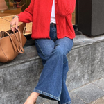 Solid Color Cardigan Long Sleeve Knitted Sweater Jacket
