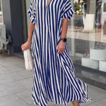 Vintage Pattern Print Boho Long Dress Elegant V Neck Short Sleeve Loose Maxi Dresses
