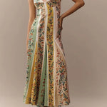 Sweet Garden Linen Blend Color Block Floral Paneled Maxi Dress