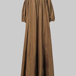 Loose Puff Sleeves Falbala Pleated Solid Color Off-The-Shoulder Maxi Dresses