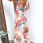 Printed Adjustable Tie Backless Maxi Dress