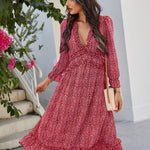 Nadorine Women's Chiffon V-neck Simple Floral Print Dress