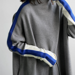 Long Sleeves Loose Contrast Color Stand Collar Maxi Dresses