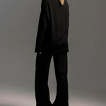 Nadorine Casual Two-Pieces Outfits Lapel V Neck Sweater and Trousers Sets
