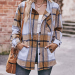 Nadorine Casual Mid-length Plaid Shirt Hooded Jacket