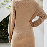 Solid Color Long Sleeve Turtleneck Knit Dress