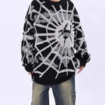 Oversized Spider Printed Knit Sweaters Casual Loose Round Neck Unisex Sweater