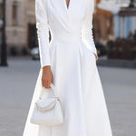 Elegant V-neck Long-sleeved Fitted Waist Midi Dress