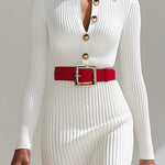 【24-hour shipping out】White Wool Lapel Button Design Maxi Dress