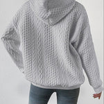 Nadorine Cable Textured Drop Shoulder Drawstring Hoodie Sweatshirts