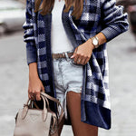 Open Front Oversized Plaid Cardigan Sweater