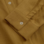 Women's Mustard Elegant Linen Blended Button - Front Belted Midi Shirt Dress