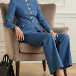 Long Sleeves Buttoned Pockets Solid Color Stand Collar Outerwear
