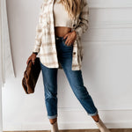 Flannel Plaid Shirts Batwing-Sleeve Button Down Roll Up Long Sleeve Collar Streetwear Blouse Tops