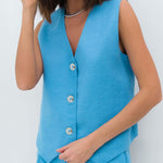 Nadorine Cotton Linen Vest Suit Women's Summer Sleeveless Tops Trousers Pants Two-piece Set