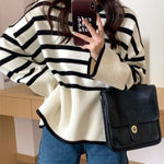 Striped Sweater Casual Turtleneck Knit Pullover Jumper Tops
