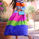 Loose Three-Quarter Sleeves Buttoned Contrast Color Striped Lapel Collar Midi Dresses