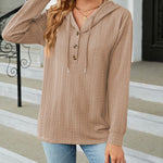 Solid Color Hooded Loose-Fitting Long-Sleeved Sweatshirt with Buttons