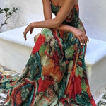 Vacay Vibes Colorful Lava Print Off Shoulder Smocked Scarf Maxi Dress