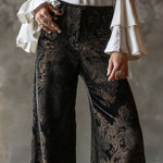 Vintage High-waisted Velveteen Paisley Print Wide-leg Pants