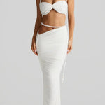 Imalia Stretch Mesh Pearl Trim Gathered Tank and Detachable Belt Vacation Maxi Skirt Set