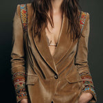Polyester velvet Embroidered Blazer With Bohemian Detailing