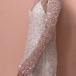 Sparkling Sequin Mesh Long-Sleeve Short Evening Dress