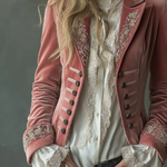 Retro Floral Embroidery Poly Velvet Coat