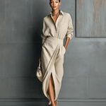 Women's Beige Cotton Blend Shirt And Skirt Set