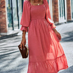 Nadorine Women's Bell Sleeve Shirred Bodice Ditsy Dress