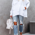 Women's New V-Neck Hooded Irregular Sweater