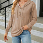 Solid Color Hooded Loose-Fitting Long-Sleeved Sweatshirt with Buttons