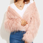 Faux Fur Coat Long Sleeve V-Neck Plush Warm Jacket Coat