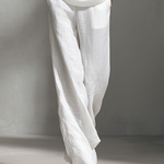 Women's Relaxed Linen-Blend White Boat-Neck Batwing-Sleeve Oversized Top & Wide-Leg Pants Set