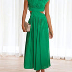 Solid Mockneck Cut Out Maxi A-line Swing Dress
