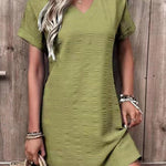 Fashion sexy slim V-neck solid color short-sleeved dress