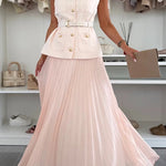 Relaxed and Elegant Pleated Tulle Side Zipper A-line Maxi Skirt