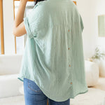Short Sleeve V-Neck Shirt Button Down Back Irregular Hem T-Shirt Tops